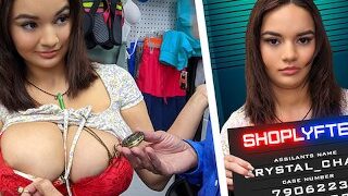 Crystal Chase, Big-Titted Shoplifter, Allows Officer Cum on Her Ample Bosom in Backroom.