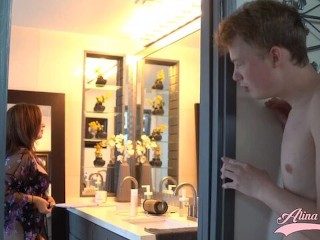 Alina Angel, mature woman, engages with young partner.